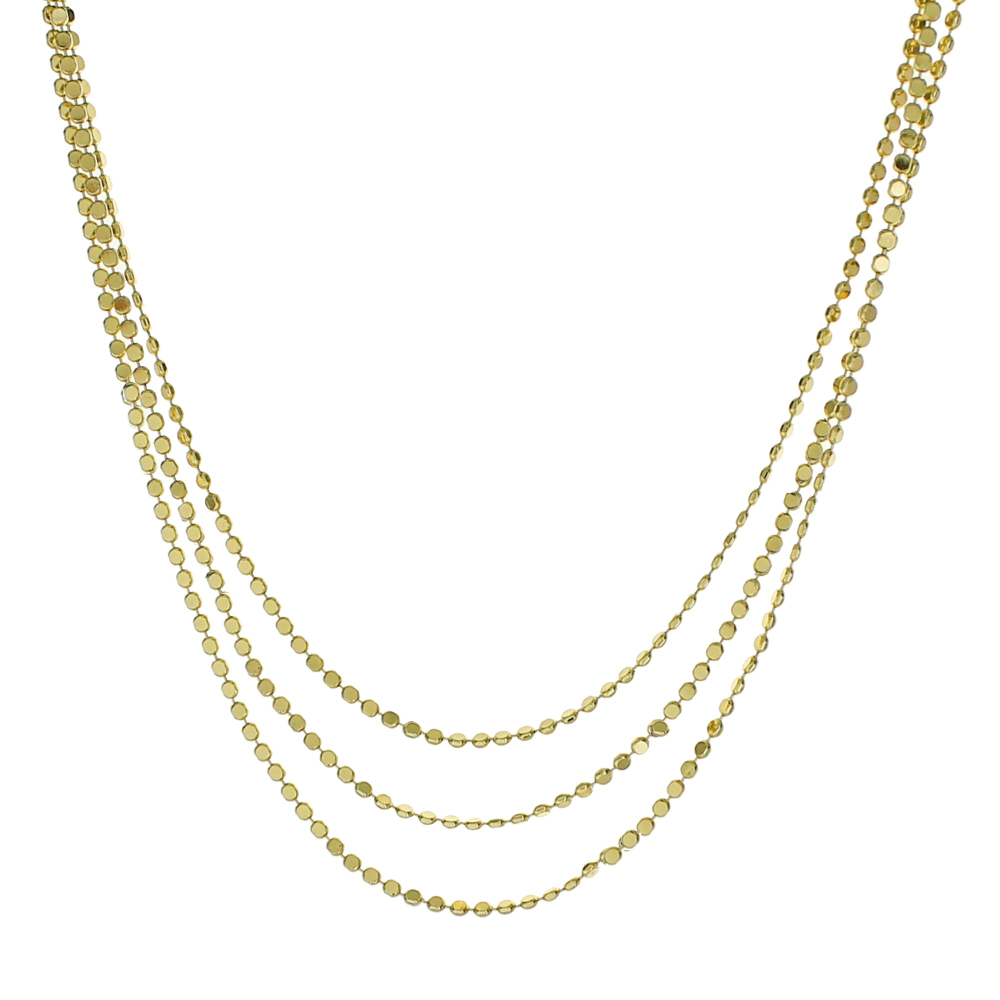 GOLD THREE ROW FLAT CHAIN NECKLACE 